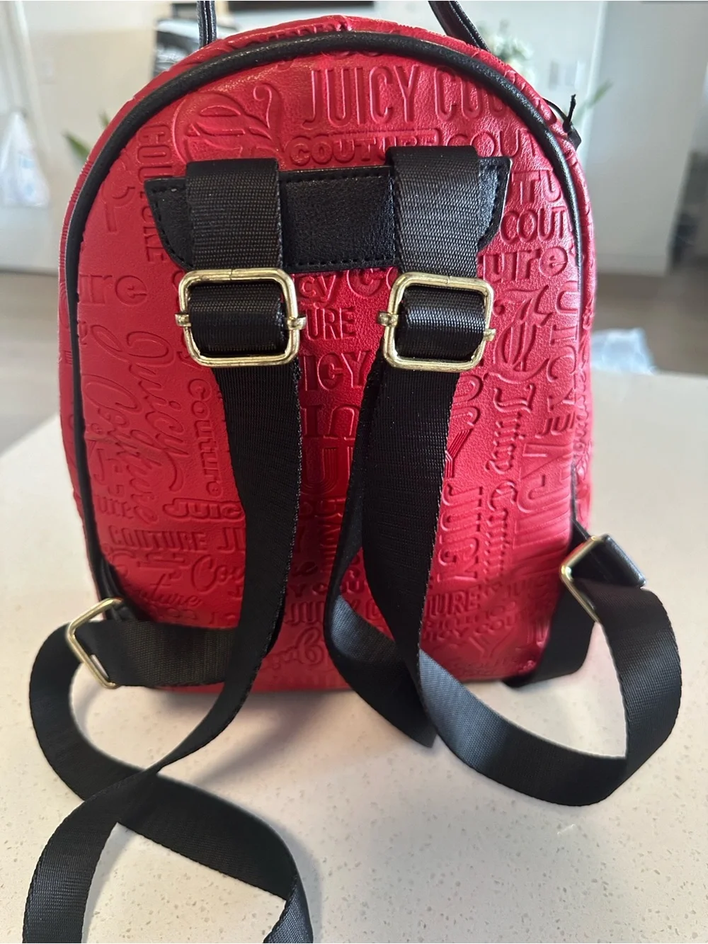 Juicy Couture Red Embossedi Mini Backpack with Black Trim, New without Tags!